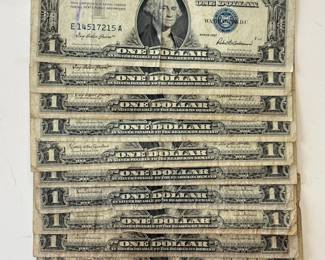 Group of 10 1935 and 1957 $1 Silver Certificates in Circulated Condition