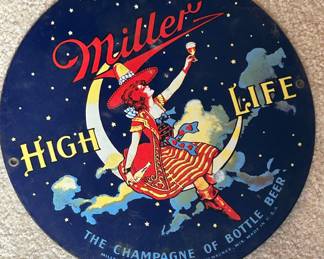 MIller High Life heavy porcelain and metal sign