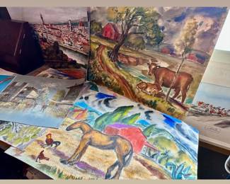 Watercolors by Oliver Voegtling. He lived and exhibited in Corpus Christi in the 1940's before moving to Rockport . He was a student of Simon Michael. These are so charming!