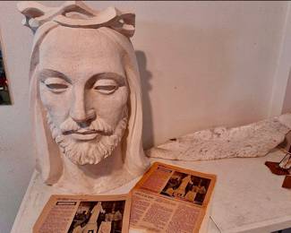 in 1971 this sculpture was on display at the Padre Staples mall. It was originally a 10 foot monument that served as a prototype for the monument proposed for Corpus Christi's Bayfront. Originally this was to be 16 stories tall accessible to visitors. The designer Meliton Salas of Guadalajara Mexico is seen in the newspsper article in the photos. We only have the head of the statue available, however it is a wonderful part of Corpus Christi History.