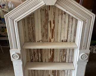 White Distressed Wall Shelf Display
36”w 7”d 54”t.      