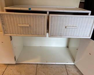 White Wicker Cabinet w 2 drawers
36”w 18”d 30.5”t.  $250.00