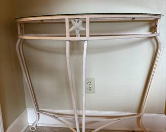 Metal Entry Glass Top Table 
36.25”w 17”d 32”t.             $125.00