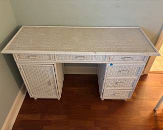 White Wicker Desk and Chair
T: 54”w 21”d 30”t. C: 17”x17”x34”
$ 185.00 set