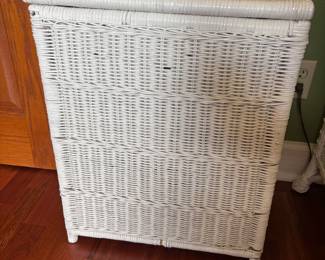 White Wicker Hamper  19”w 13”d 23.5”t  $ 45.00