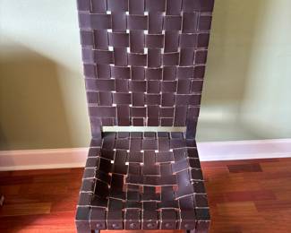 1950’s Spanish Colonial High-backed leather strap chair. 18”x18” x 48”t
$250.00