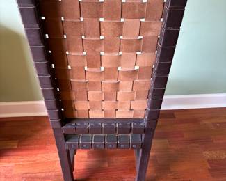 1950’s Spanish Colonial High-backed leather strap chair. 18”x18” x 48”t
$250.00