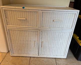 White Wicker Cabinet w 2 drawers
36”w 18”d 30.5”t.  $250.00