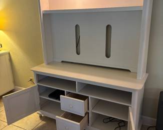 White Wood 2 pc Entertainment Center 2 drawers 2 cabinets
62”w 21”d 78”t.    $600.00