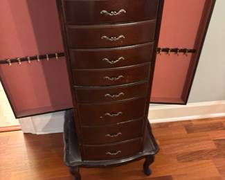 Large Jewelry Chest 8 drawers 2 side doors.  18.5”w 15.5”d 41”t.   $ 150.00