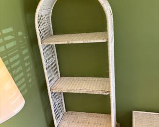 White Wicker Shelving 
24.5”w 12” d 74.5”t.    $ 115.00