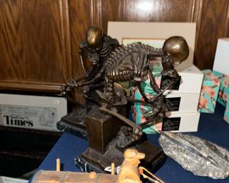 Bronze skeleton bookends 
