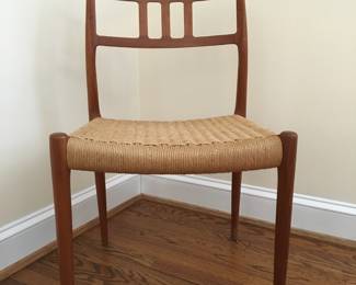 Three JL Moller model 79 side chairs with paper cord seats