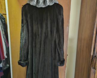 Ranch Mink coat with chinchilla collar. 50 inches long 