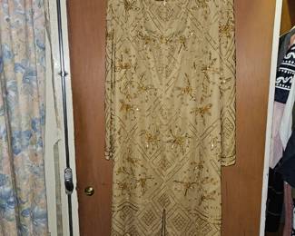 Gold beaded evening gown 