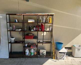 LOTS OF RANDOM SHELVING AND HARDWARE STUFF IN GARAGE AND AROUND HOME.