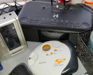 Portable Panasonic Cassete Player, SonyvPortable CD Player, Charging Dock. 