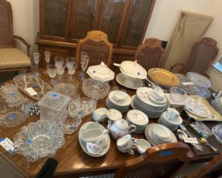 Dishes, china, glassware, serving dishes