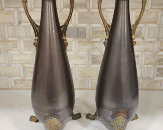2 ANTIQUE AT NOUVEAU BRONZE VASES