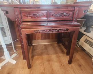 ROSEWOOD TIBETAN ALTER 2 PIECE TABLE SET BEAUTIFULLY CARVED
