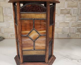 1970'S SLAG AND WOOD CANDLE HOLDER