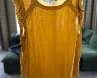 Loft Yellow Mustard Velvet Short Sleeve Top Size XL