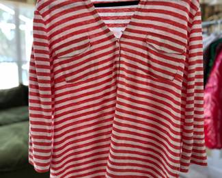 J. McLaughlin Striped Red & White Long Sleeve Button Down Blouse Size XL