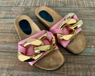JW Anderson Pink Chain Leather Slide Sandals - Size 9