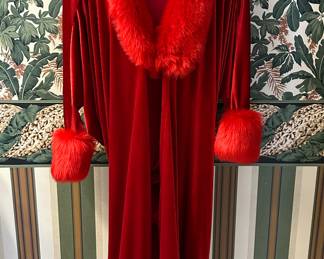 Red Velvet & Faux Fur Robe Handmade by VelvetZephyr