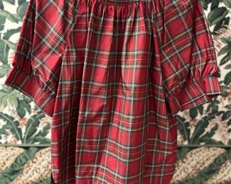 Antonio Melani Red Plaid Smocked-Neck Top Size Large