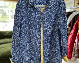 J. McLaughlin Floral Blue & Yellow Long Sleeve Button Down Blouse Size XL