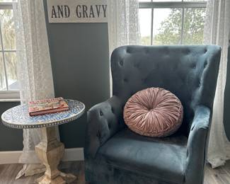 Blue Velvet Wingback Chair