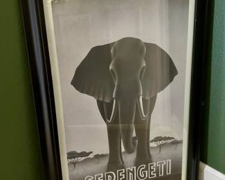 Framed Vintage Safari Serengeti Elephant Poster