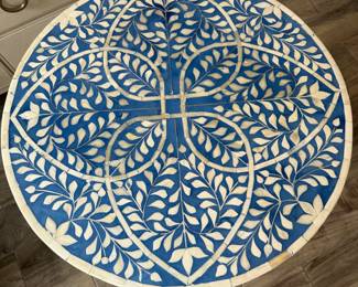 Blue Stone Inlay Natural Wood Pedestal Table