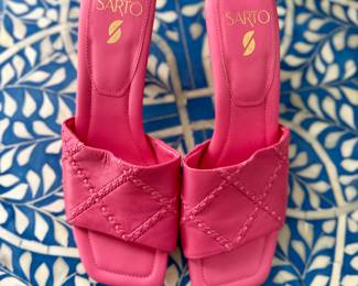 Sarto Pink Leather Heel Sandals - Size 9