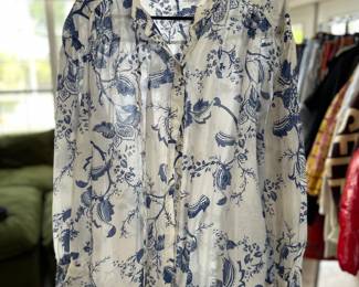 Baci Blue & White Linen Button Down Blouse