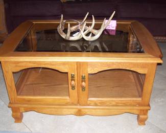 Glass and Oak display cocktail table  - Deer Rack