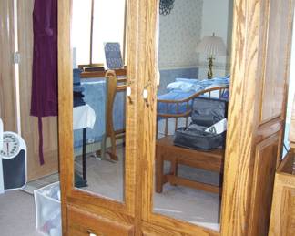 Oak mirrored armoire