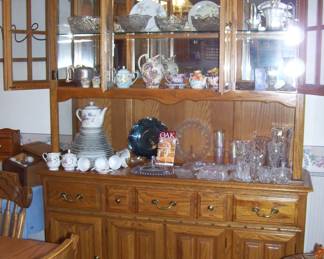 Oak lighted china/storage unit