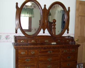 Matching Colonial Pine large dresser and mirror