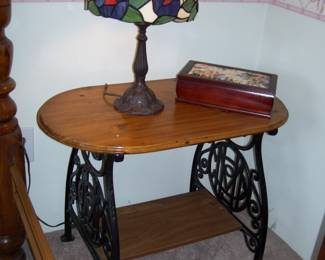 Oak & wrought iron side table 
