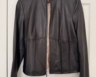 Women's Siena Studio Black Leather Zipper Jacket Size M