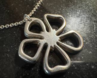Tiffany & Co Sterling Silver Necklace with Sterling Silver Open Flower Pendant