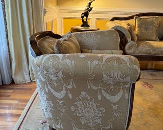 Empire Style Upholstered Floral Motif Armchair (32"D x 42"W x 38-1/2" Back Height) 