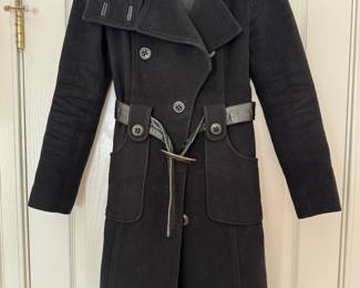 Women's Mackage Wool Coat with Leather Trim & Belt Size XS
