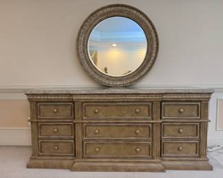 Collezione Europa 9 Drawer Dresser (85"W x 24-1/2"D x 37"H) with Oval Mirror (4"D x 46"W)