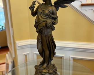 Bronze Harvest Angel with Wheat & Grapes on Marble Base (12" Base Diameter x 36"H)