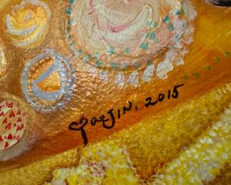 Framed Original Mixed Media on Canvas of Uplifting Scene Signed Yae Jin 2015 (57"W x 47"H)
