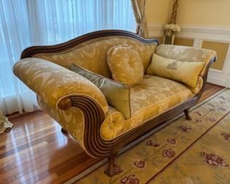 Empire Style Upholstered Floral Motif Loveseat (32"D x 77"W x 38-1/2" Back Height) 