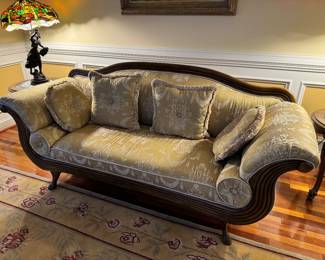 Empire Style Upholstered Floral Motif Sofa (32"D x 88"W x 38-1/2" Back Height) 